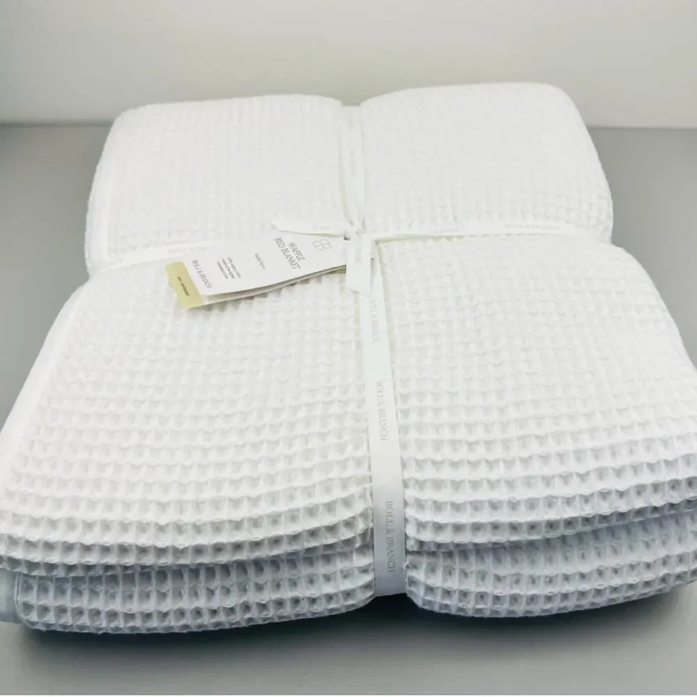 Boll & Branch Bed Blanket Waffle Weave FULL/QUEEN WHITE Organic Cotton NWT